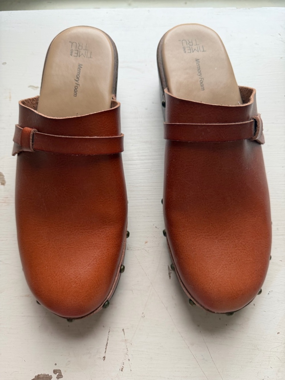 Time and Tru Men's Chestnut Brown Slip-On Clog Loafers